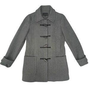 Banana Republic Pea Coat Womens Small Gray Overcoat Wool Blend Toggle Zip Tweed